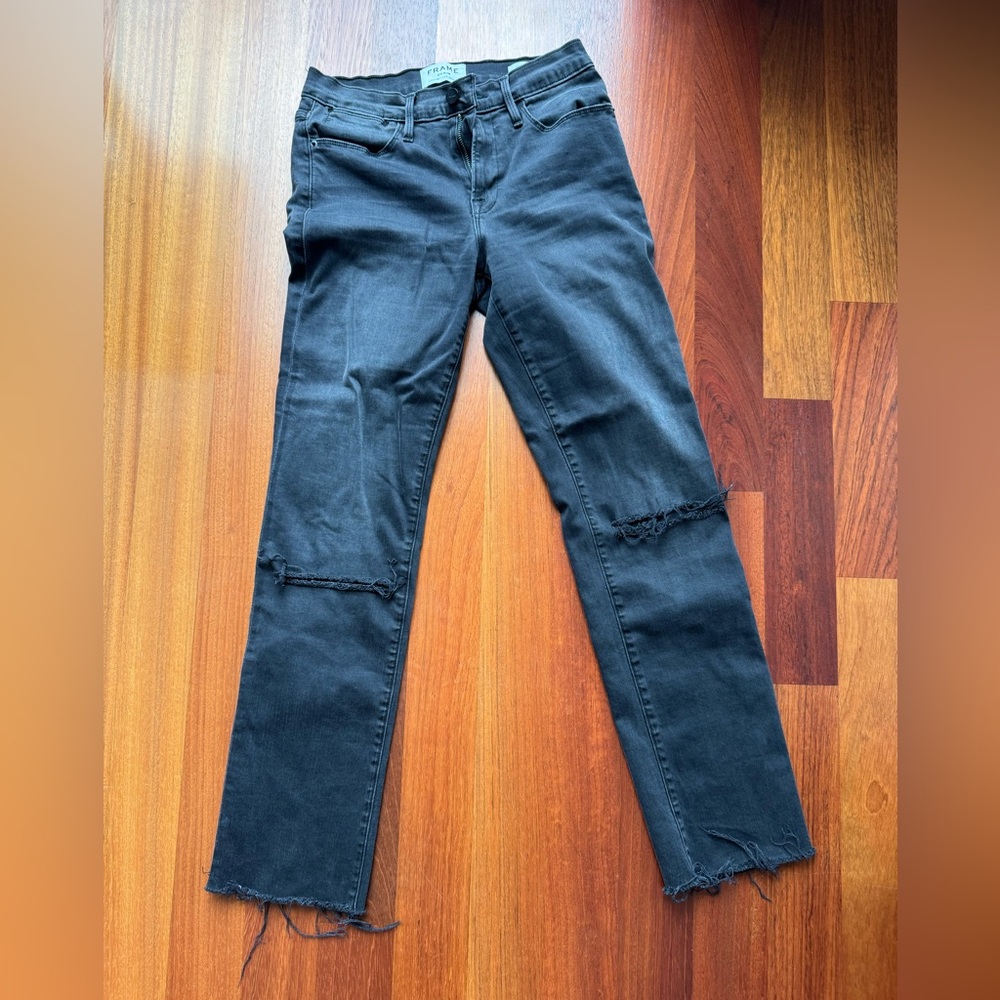 Frame Denim Black Straight Leg Jeans - Le High Straight